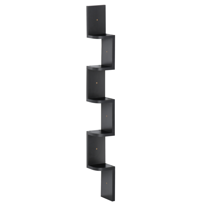 HOMCOM Wandregal Hängeregal Eckregal Zickzackregal Bücherregal Regal Schwarz 12 x 12 x 120 cm Aosom – Bild 1 von 2