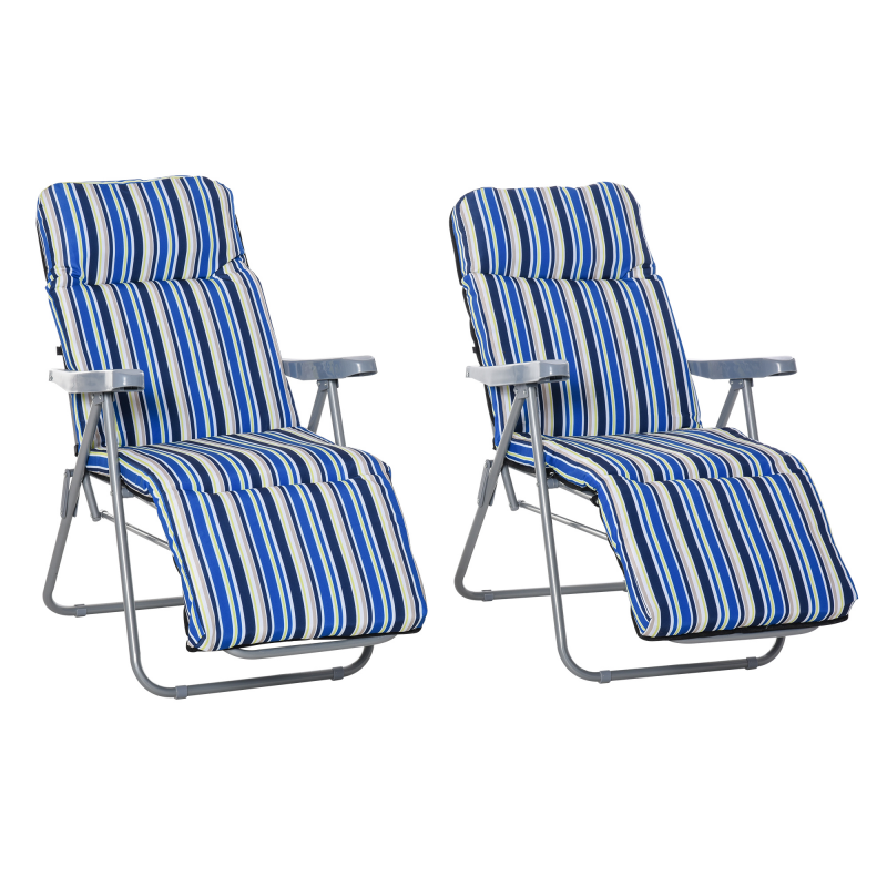 Outsunny Liegestuhl 2er-Set Sonnenliege mit Kissen klappbar verstellbare Rückenlehne Stahl Polyester Blau 60x75x65-102cm für Garten Terrasse Aosom.de – Bild 1 von 2