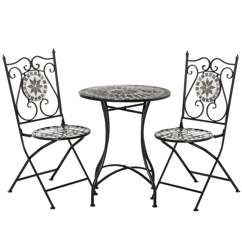 Outsunny Garten Sitzgruppe für 2 Personen Balkonmöbel Set mit Mosaiktisch und faltbaren Stühlen aus Metall mit Keramikfliesen in Mehrfarbig Aosom.de – Bild 1 von 2
