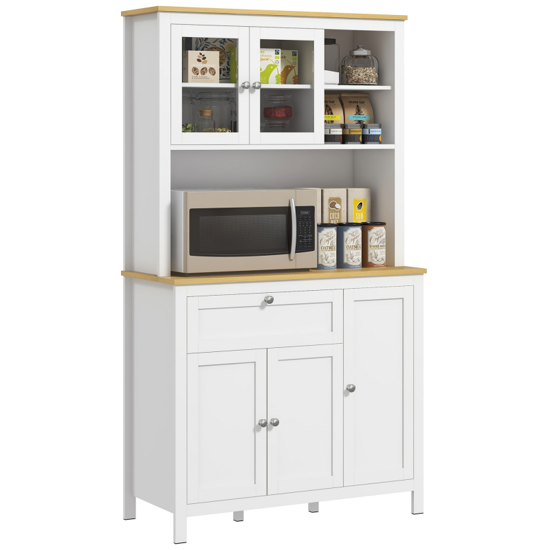 HOMCOM Küchenschrank, Küchenbuffet mit Schublade, Mehrzweckschrank mit 2 Offenen Ebenen, 2 Schränken, Vitrinenschrank mit Anti-Kipp-Schutz, für Wohnzimmer, Weiß, 100 x 40 x 180 cm Aosom – Bild 1 von 2