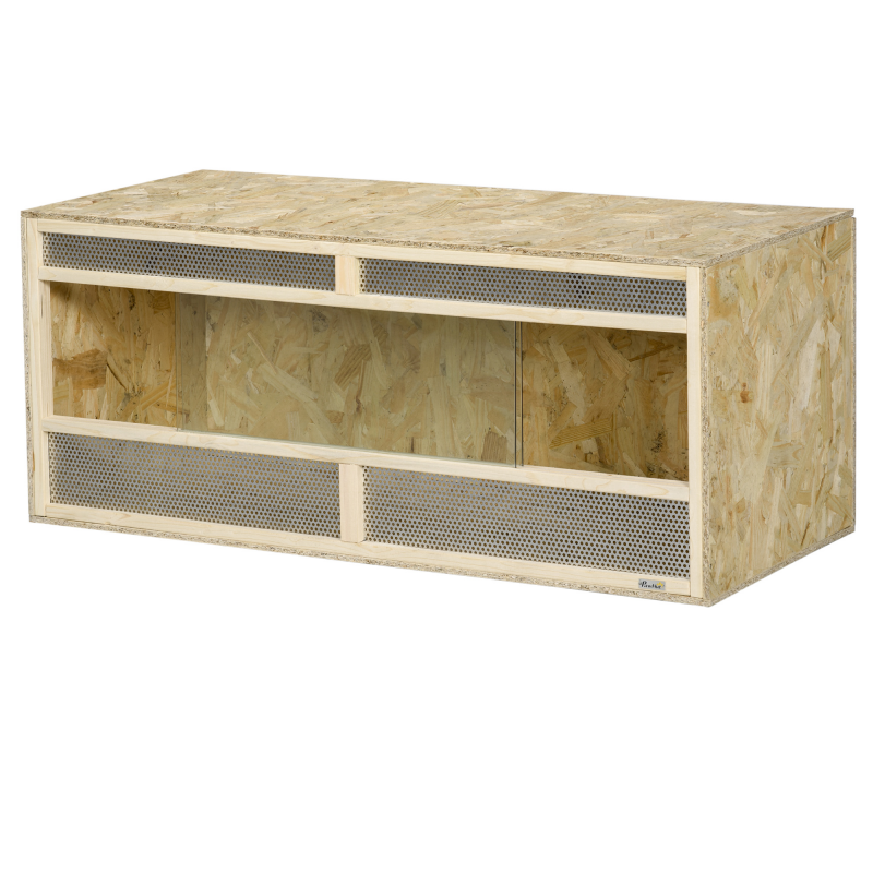 PawHut Glasterrarium, 120 x 50 x 50 cm, thermostatisch, robust, mit Lüftungsgitter, Schiebetür, für Schlangen, Spinnen, OSB Platte, Naturholz Aosom – Bild 1 von 2