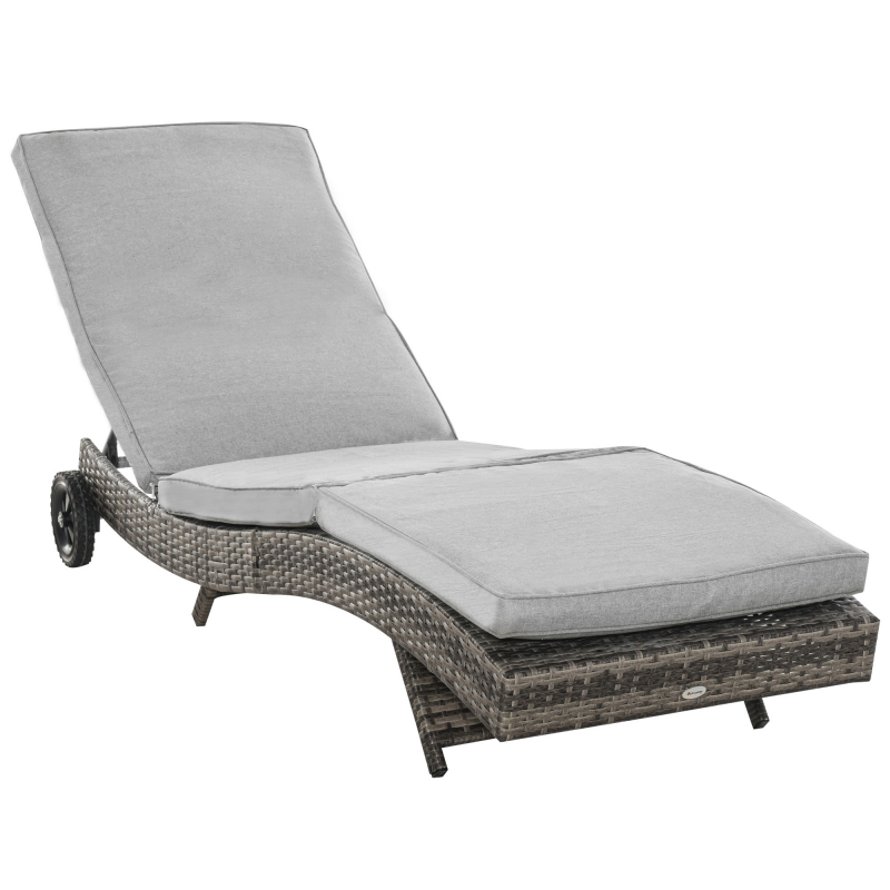 Outsunny Polyrattan Sonnenliege Gartenliege mit Kissen 5-stufig verstellbar S-Form Gartenmöbel Metall Grau 207 x 70 x 70 cm Aosom.de – Bild 1 von 2