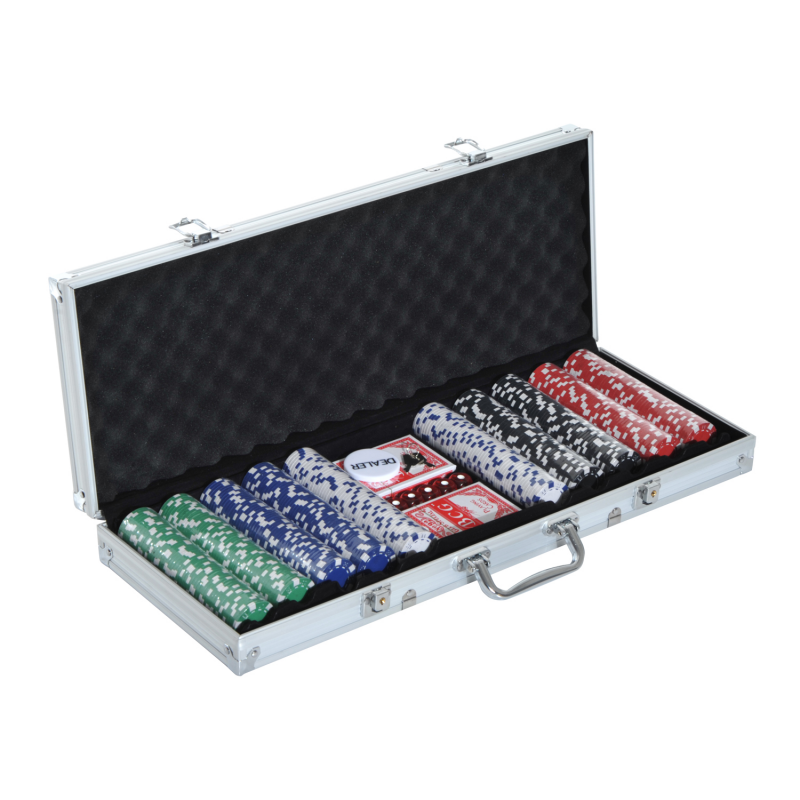 HOMCOM Pokerkoffer Pokerset 500 Pokerchips 2 Kartenspiele 5 Würfel im Alukoffer 55,5x22x6,5cm für Pokerabende & Spieleabende Aosom.de – Bild 1 von 2