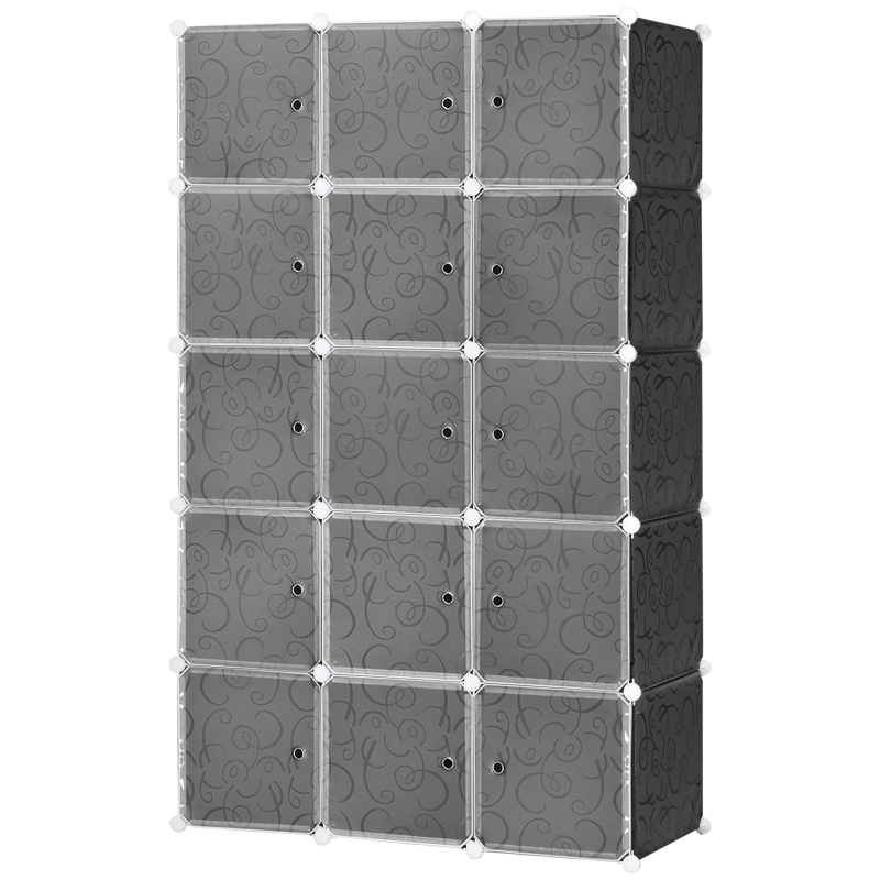 HOMCOM DIY Kleiderschrank Regalsystem mit 2 große und 9 kleinen Würfeln DIY-Würfelregal, Schuhregal, Aufbewahrungsregal für Büchern Spielzeug Schwarz 111 x 47 x 183 cm Aosom – Bild 1 von 2