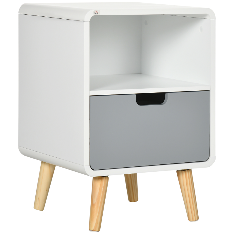 HOMCOM Nachttisch, Nachtschrank mit Schublade, Nachtkommode mit Offenem Fach, Beistelltisch für Schlafzimmer, Wohnzimmer, Weiß, 40 x 38 x 58 cm Aosom – Bild 1 von 2