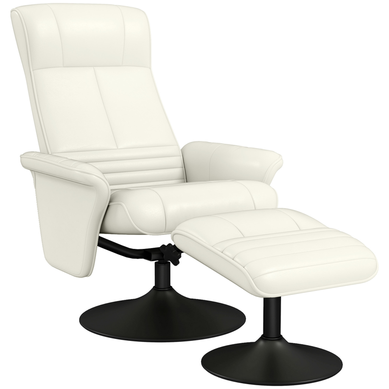 HOMCOM Relaxsessel mit Hocker Drehbarer Fernsehsessel mit Liegefunktion, TV-Sessel bis 150 kg belastbar, Liegesessel für Wohnzimmer, Schlafzimmer, Mikrofasertuch, Cremeweiß Aosom – Bild 1 von 2