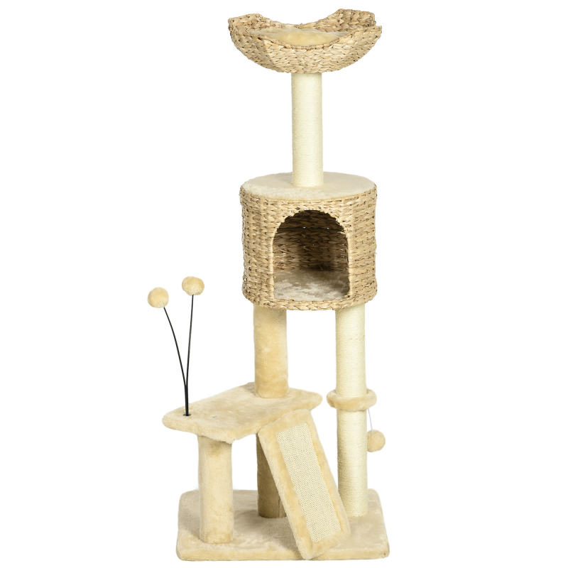 PawHut Sisal Kratzbaum für große Katzen 45x40x116cm mit Kippschutz Katzenhöhle Liegeplattform Spielball Plüsch Beige für bis zu 20 kg Aosom.de – Bild 1 von 2