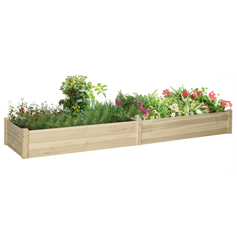 Outsunny Hochbeet aus Holz, 2 Pflanzbereiche, Innenverkleidung aus Vlies, wetterbeständig, Massivholz, 244 cm x 61,5 cm x 27 cm, Natur Aosom – Bild 1 von 2