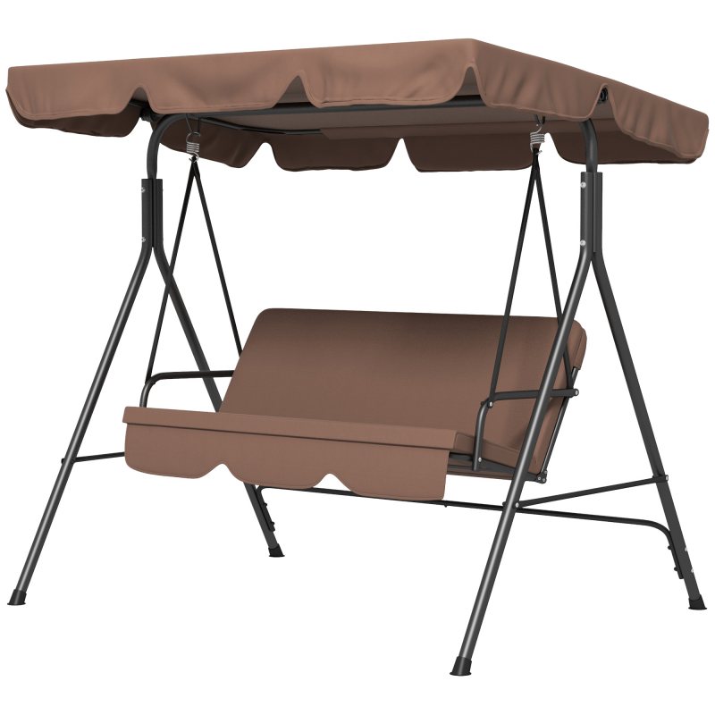 Outsunny Hollywoodschaukel mit verstellbarem Sonnendach, 3-Sitzer Gartenschaukel mit Anti-Rutsch-Füßen, wasserabweisend Schaukelbank belastbar bis 200 kg, für Garten, 172x110x153cm, Braun Aosom – Bild 1 von 2