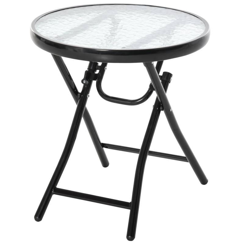 Outsunny Runder Beistelltisch Klapptisch Gartentisch mit Glasplatte Ø45cm aus Metall Schwarz für Balkon & Terrasse Aosom.de – Bild 1 von 2