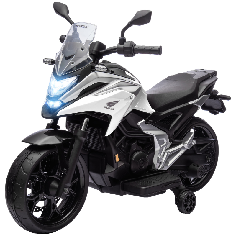 AIYAPLAY Kinder Elektro-Motorrad, 12V Kindermotorrad mit MP3, USB, LED-Scheinwerfer, Kinderfahrzeug mit Frühpädagogischen Funktionen, Trainingsrädern, 3km/h, für 3-6 Jahre, Weiß Aosom – Bild 1 von 2