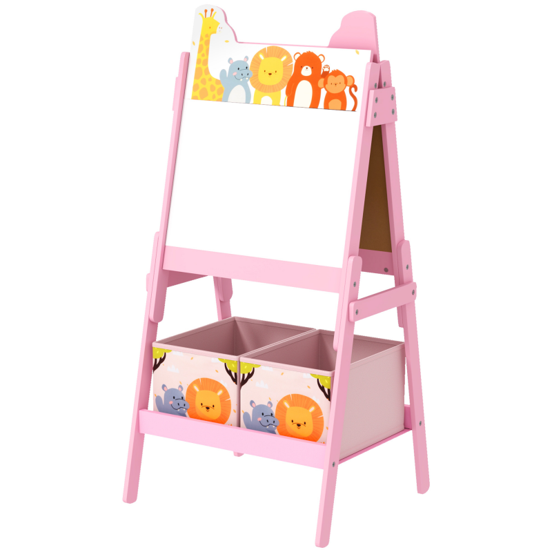 AIYAPLAY 2-in-1 Kindertafel, doppelseitige Kinder Staffelei, Staffelei mit Kreidetafel, Whiteboard, Aufbewahrungsboxen, für Kinder 3-8 Jahre, Rosa Aosom – Bild 1 von 2