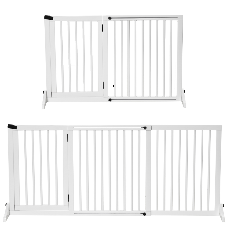 PawHut Türschutzgitter für Hunde freistehendes Schutzgitter aus Holz mit Tür in Weiß 113-166x36x71cm ideal für Haustierschutz Aosom.de – Bild 1 von 2