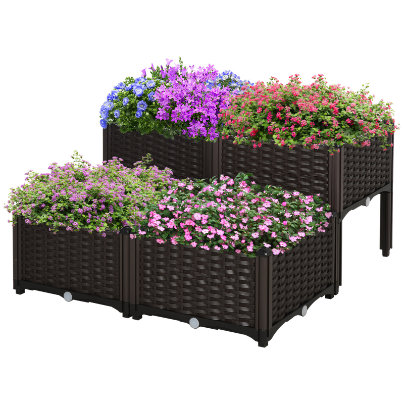 Outsunny Hochbeet Rattan Pflanzkasten 40x40x44cm mit Abflusslöchern aus PP, braun für Garten Balkon Aosom.de – Bild 1 von 2