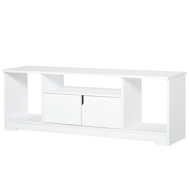 HOMCOM TV-Ständer, TV Schrank, TV-Kommode, Moderner Fernsehtisch mit Schrank und Offene Regale, Spanplatte, Weiß, 120 x 30 x 41cm Aosom – Bild 1 von 2