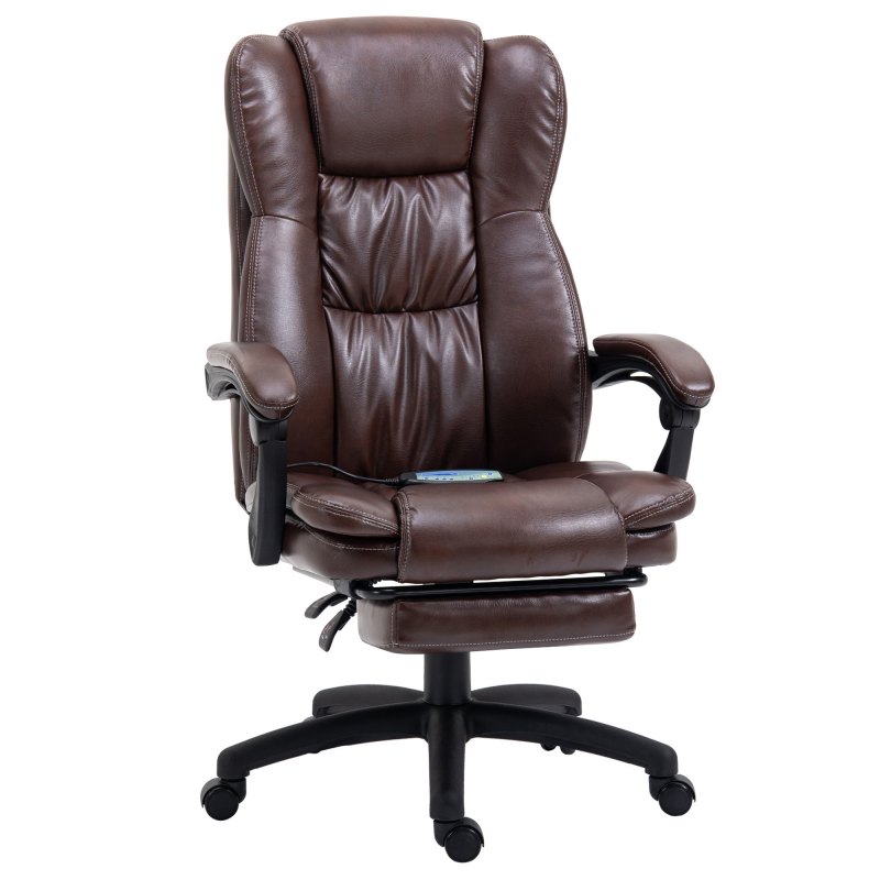 Vinsetto Leder Bürostuhl mit Massagefunktion & Liegefunktion, ergonomischer Schreibtischstuhl mit Fußstütze in Braun Aosom.de – Bild 1 von 2