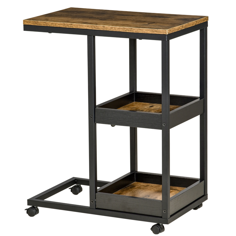 HOMCOM Beistelltisch, Couchtisch mit Rollen, Ablage, Kaffeetisch im Industrie-Stil für Wohnzimmer, Schlafzimmer, Dunkelbraun, 51 x 33 x 66 cm Aosom – Bild 1 von 2