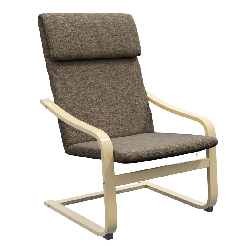 HOMCOM Relaxsessel Schwingstuhl mit Kopfkissen, Leinenoptik, Birkenholz, Braun Aosom – Bild 1 von 2