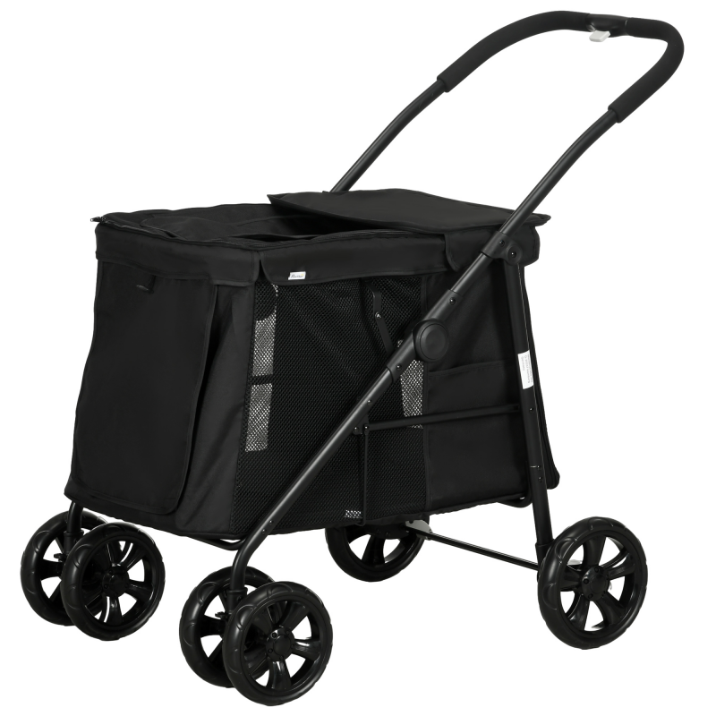 PawHut Hundewagen faltbarer Hundebuggy mit Seitentaschen und Netzfenster für kleine und mittelgroße Hunde bis 20 kg Oxford-Gewebe Schwarz Aosom.de – Bild 1 von 2