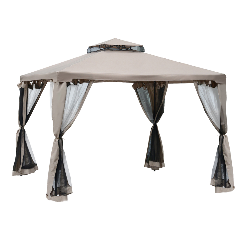 Outsunny Gartenpavillon 3x3m mit 4 Seitenwänden, wetterfest, Metall & Polyester, ideal für Gartenpartys & Veranstaltungen, Grau Aosom.de – Bild 1 von 2