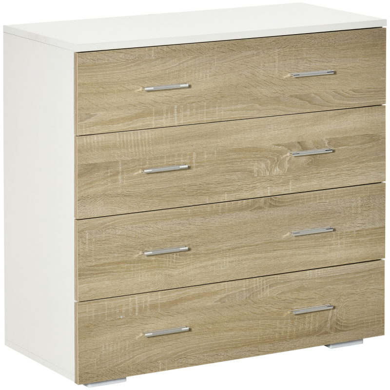 HOMCOM Kommode mit 4 Schubladen Badezimmerschrank Schubladenschrank für Schlafzimmer Wohnzimmer Eiche Weiß 76x35x72 cm Aosom – Bild 1 von 2
