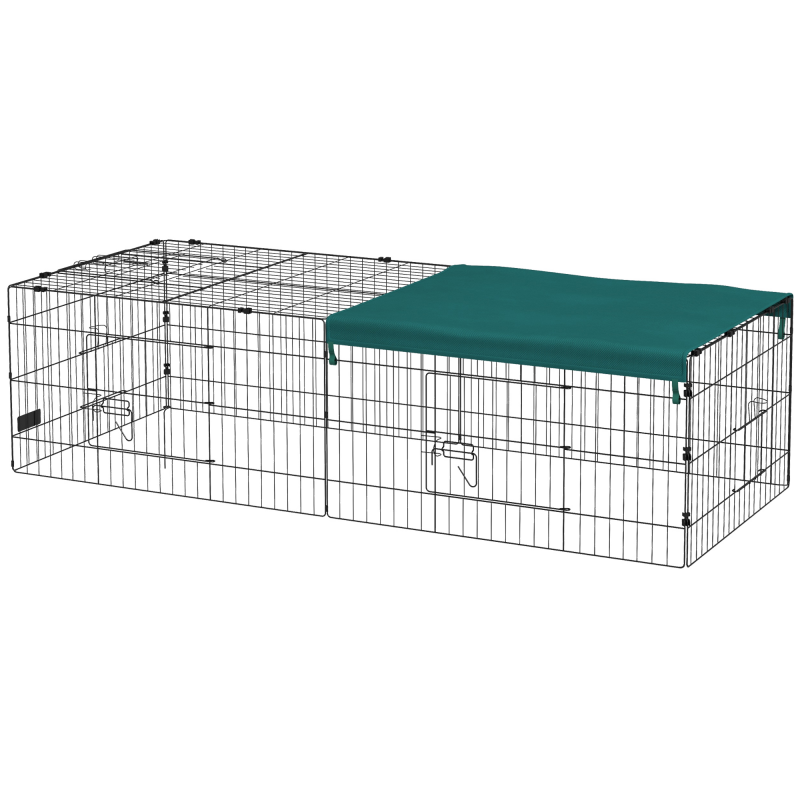 PawHut Kleintierkäfig Haustier-Laufstall mit 5 Türen & Dach, Kaninchenstall für draußen, Grün, 185x75x50cm Aosom – Bild 1 von 2
