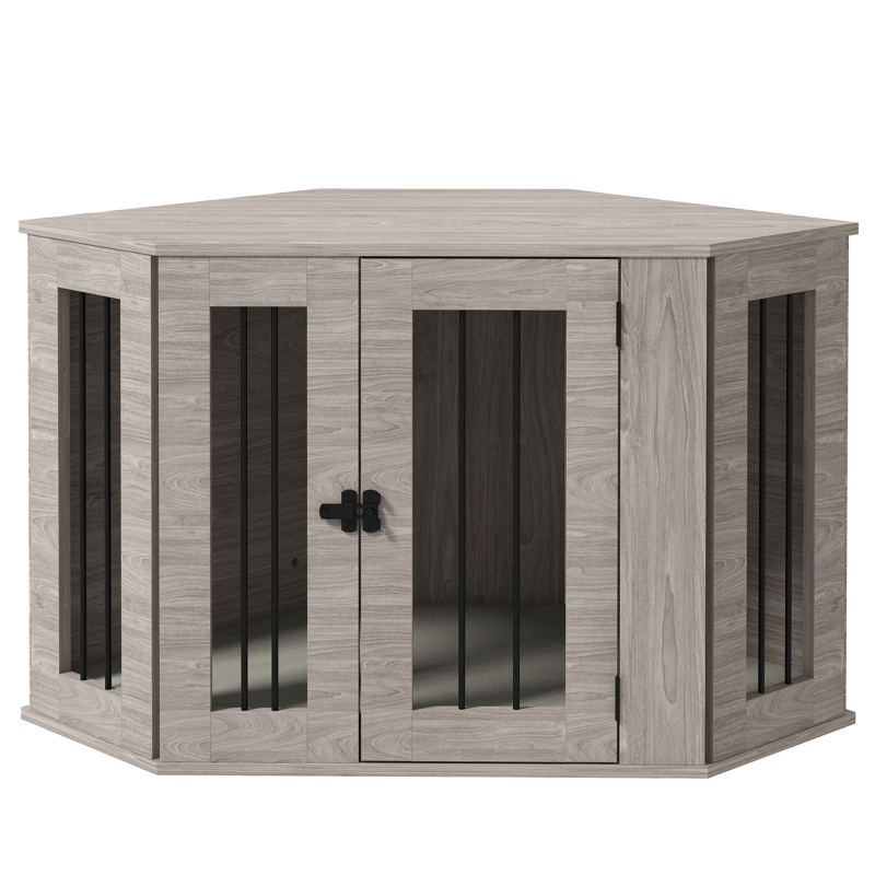 PawHut Hundebox eckige Hundehütte mit Kissen und Türriegel, für mittelgroße Hunde, Walnuss, 104x55x63cm Aosom.de – Bild 1 von 2