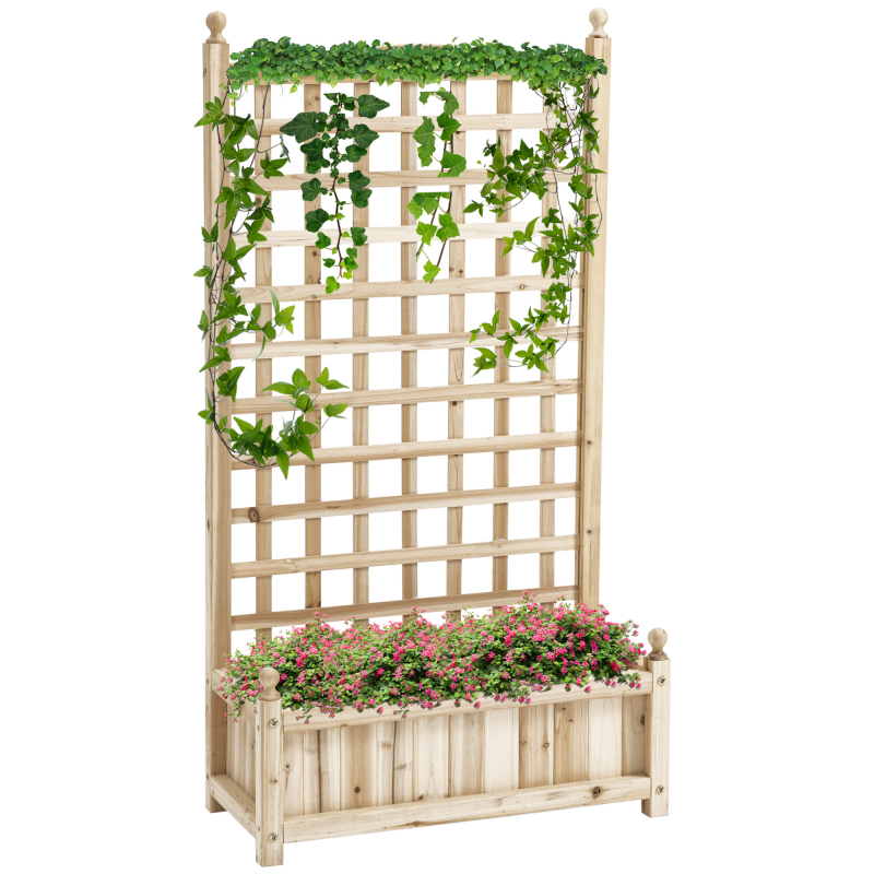 Outsunny Rankpflanzen Balkonkasten, 1,2m, Pflanzkasten mit Rankgitter, Sichtschutz Blumenkasten, Naturholz Aosom.de – Bild 1 von 2