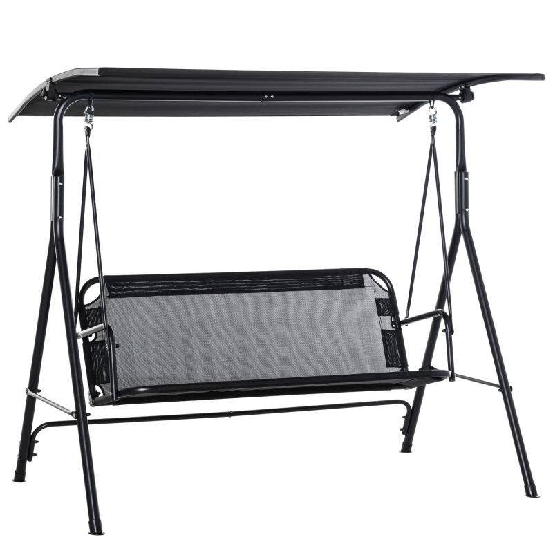 Outsunny Hollywoodschaukel 2-Sitzer, verstellbares Sonnendach, UV-beständig, bis 200 kg belastbar, 172x110x155 cm Schwarz Aosom.de – Bild 1 von 2