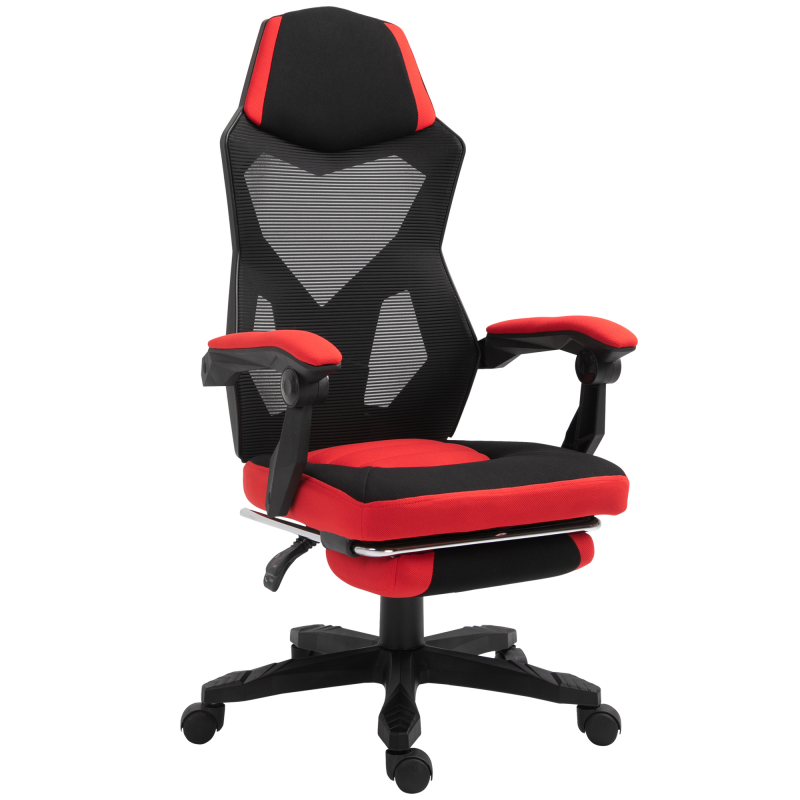Vinsetto Gamingstuhl Ergonomischer Schreibtischstuhl mit Fußstütze höhenverstellbar Polyester Schwarz Rot 58 x 72 x 112-122 cm für Büro & Gaming Aosom.de – Bild 1 von 2