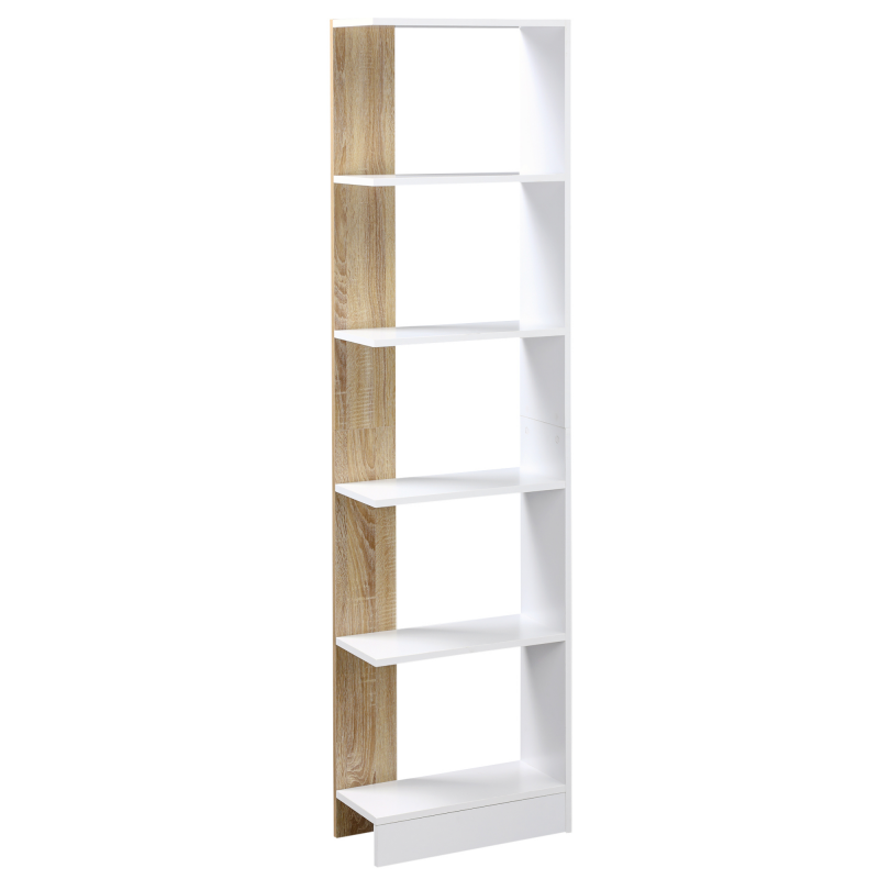 HOMCOM Standregal Bücherregal 5-stufiges Büroregal Lagerregal Aktenregal Küchenregal Spanplatte Eiche+Weiß 45 x 21 x 170 cm Aosom – Bild 1 von 2