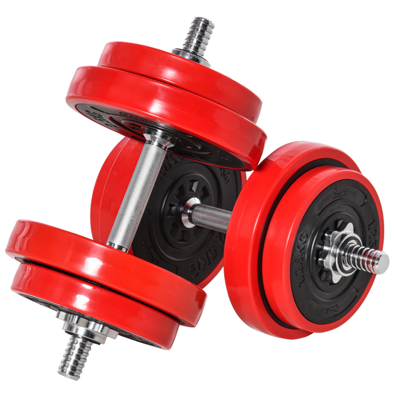 HOMCOM Hantelset 20KGS 2-IN-1 verstellbare Hanteln & Langhanteln Rot Schwarz für Zuhause Fitness & Muskeltraining 21,5x21,5x3,8cm Aosom.de – Bild 1 von 2