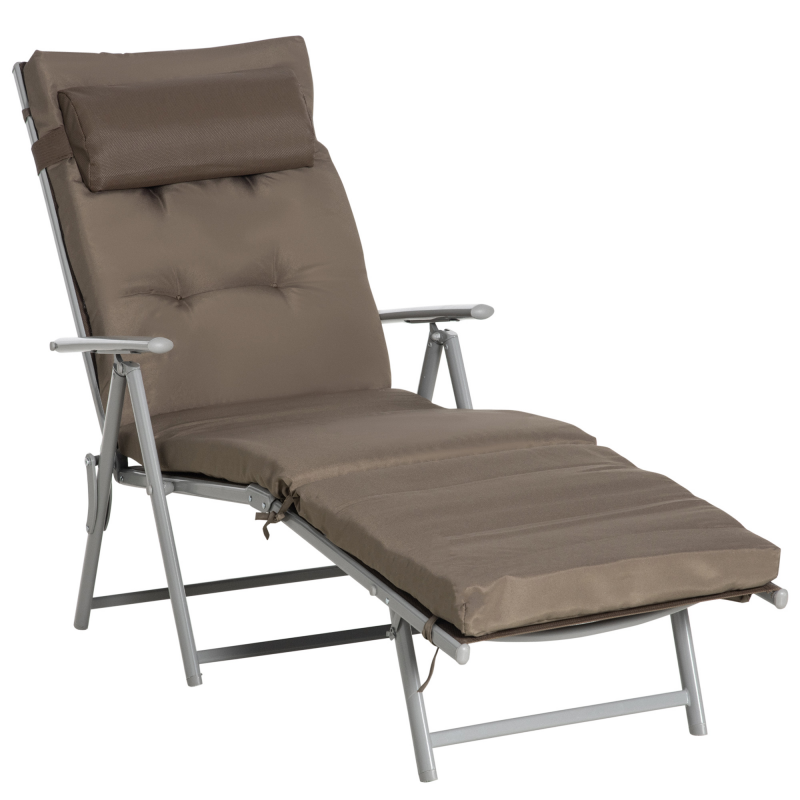 Outsunny Sonnenliege Gartenliege klappbar verstellbar mit Kissen Braun Silber 137x63,5x100,5cm für Strand & Garten Aosom.de – Bild 1 von 2