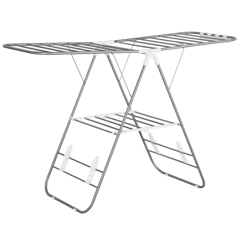 HOMCOM Wäscheständer faltbar & tragbar Flügeltrockner mit Teleskopstangen aus Edelstahl und Kunststoff in Silber und Weiß 146x60,5x98cm Aosom.de – Bild 1 von 2