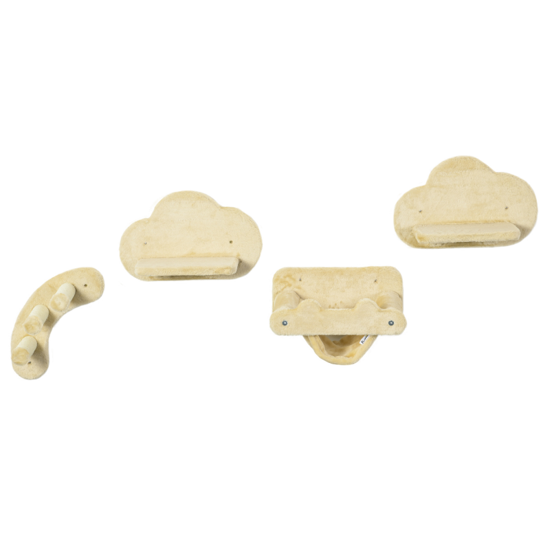 PawHut Katzen Kletterwand Set 4-teilig 3-stufige Sprossenleiter 2 Sprungplattformen Hängematte mit Plüschbezug Beige für aktives Spielen Aosom.de – Bild 1 von 2