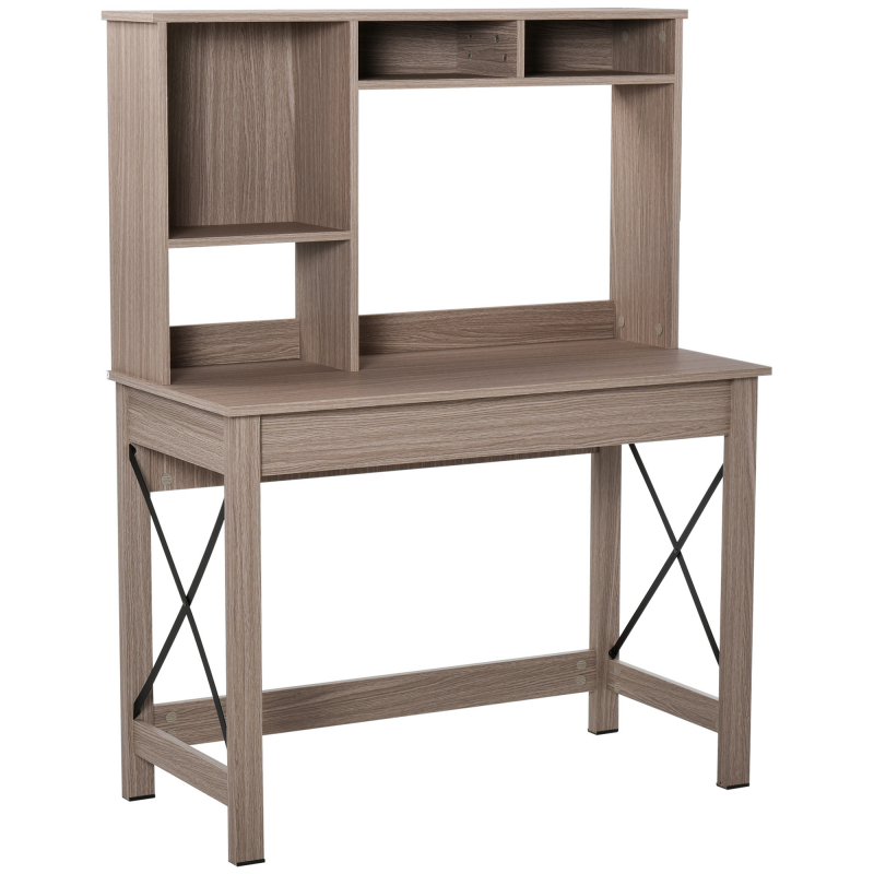 HOMCOM Schreibtisch mit 4 kleine Bücherregal aus Spanplatte platzsparend und geeignet für Schlafzimmer Büro Natur 105 x 50 x 137,5 cm Aosom – Bild 1 von 2
