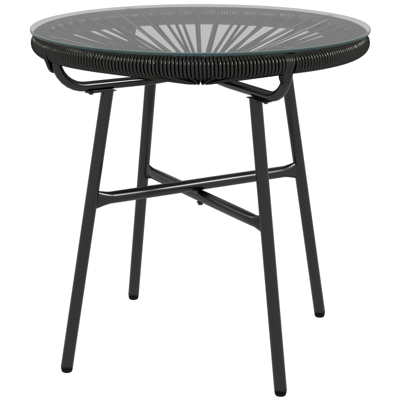 Outsunny Rattan Beistelltisch Bistrotisch Kaffeetisch rund mit Glastischplatte 50x50x50cm für Terrasse Balkon Schwarz Aosom.de – Bild 1 von 2