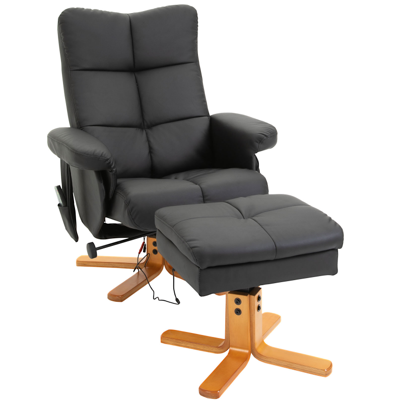 HOMCOM Relaxsessel mit Massagefunktion, 145° Neigung, Massagesessel mit Fußhocker und Stauraum, Polyester, Schwarz Aosom.de – Bild 1 von 2