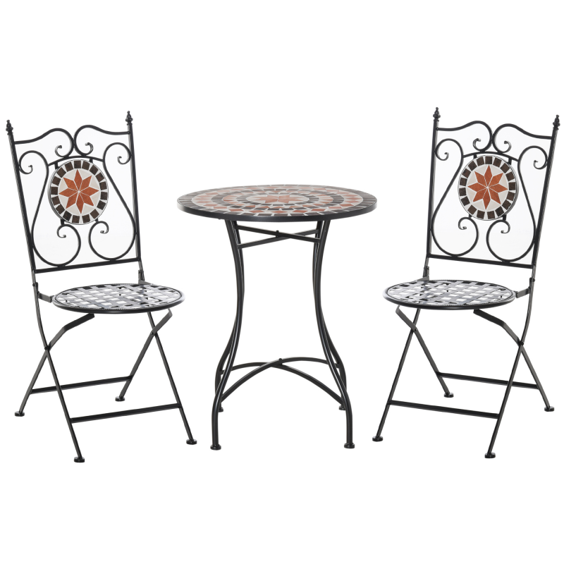 Outsunny Gartenset Balkonmöbel Set für 2 Personen mit Mosaiktisch und 2 faltbaren Stühlen aus Metall, mehrfarbig für Garten und Terrasse Aosom.de – Bild 1 von 2