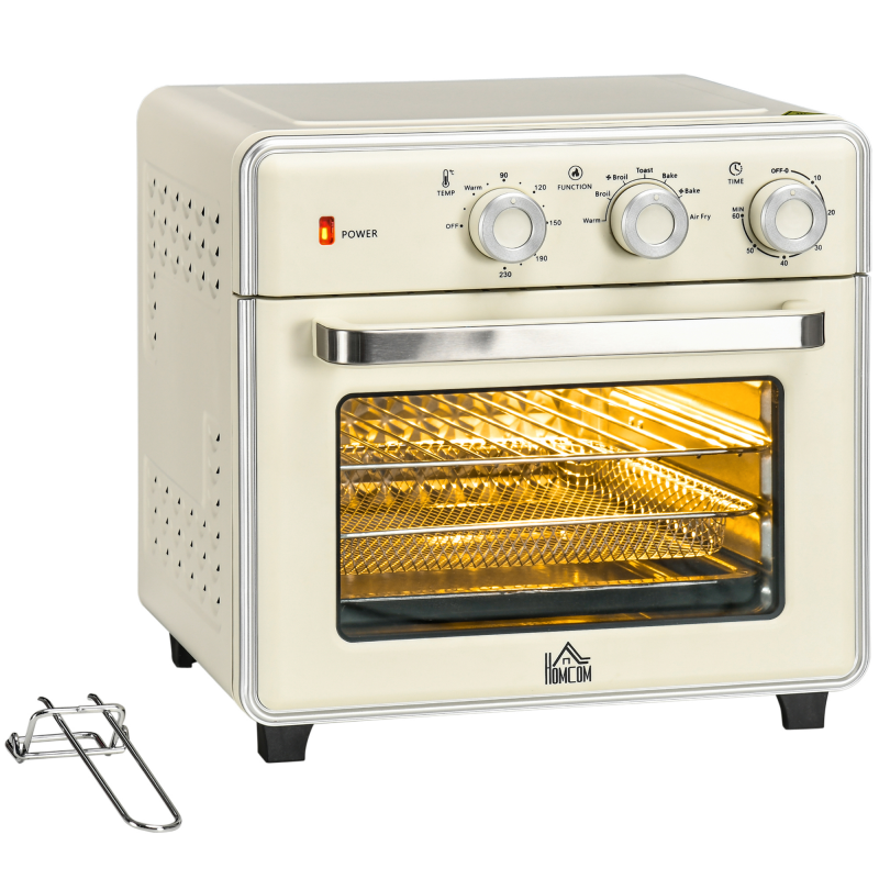 HOMCOM Minibackofen mit Umluft 20L, 7 in 1 Pizza-Ofen inkl. Backblech Set, Frittierkorb, Krümelblech, 1 Std. Timer, 1400 W, Cremeweiß Aosom – Bild 1 von 2
