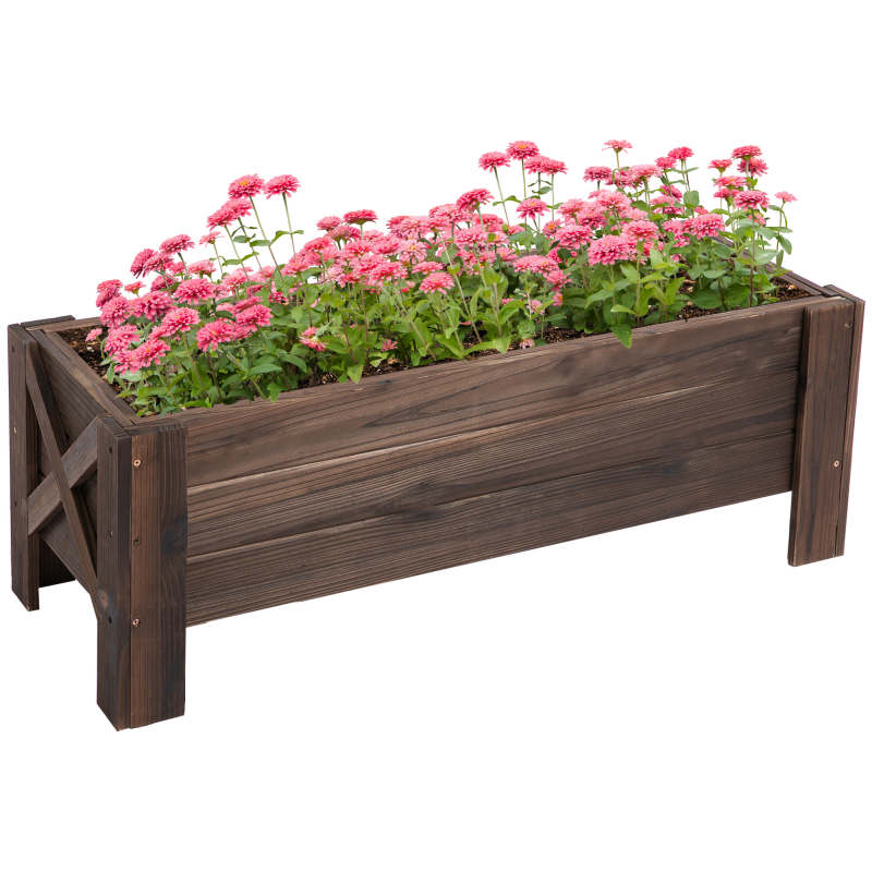 Outsunny Hochbeet mit Behandlung der Karbonisierung Pflanzkasten Pflanzfolie mit 2 Leckage-Löcher Tannenholz Verkohlt 100 x 36,5 x 36 cm Aosom – Bild 1 von 2