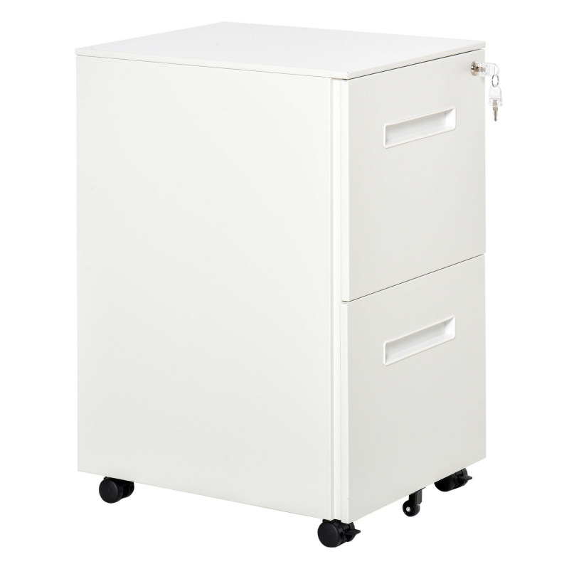 Vinsetto Schreibtisch Container, Aktenschrank abschließbar, mit 2 Schubladen, Büroschrank Metall, Rollen, A4, Weiß Aosom.de – Bild 1 von 2