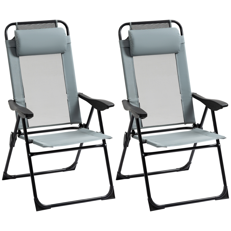Outsunny 2er-Set Klappstuhl klappbarer Gartenstuhl mit verstellbarer Rückenlehne Armlehne Campingstuhl für Garten Balkon bis 120 kg belastbar Oxford Grau Aosom – Bild 1 von 2