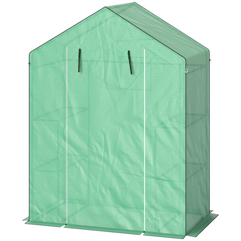 Outsunny Gewächshaus mit Rolltür, Fenster, Regale, winterfest Foliengewächshaus aus Stahl, Treibhaus für Balkon, Garten, Tomatenhaus 143 x 74 x 190 cm, Tomatengewächshaus für Tomaten, Gemüse, Grün Aosom – Bild 1 von 2