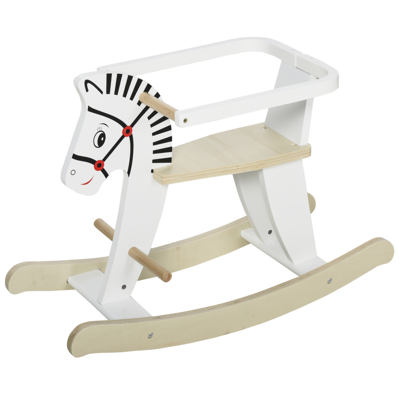 HOMCOM Kinder Schaukelpferd Holz Schaukeltier für 1-3 Jahre mit Haltegriffen, 68 x 26,5 x 48 cm, weißes Design für sicheres Spielen Aosom.de – Bild 1 von 2