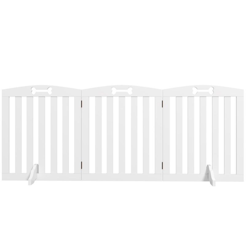 PawHut Absperrgitter Hund 3-teilig, 155 x 61 cm Faltbar Türschutzgitter mit 2 Stützfüßen, Freistehend Hundegitter, Treppengitter für mittelgroße Hunde, für Flur, Treppe, Weiß Aosom – Bild 1 von 2