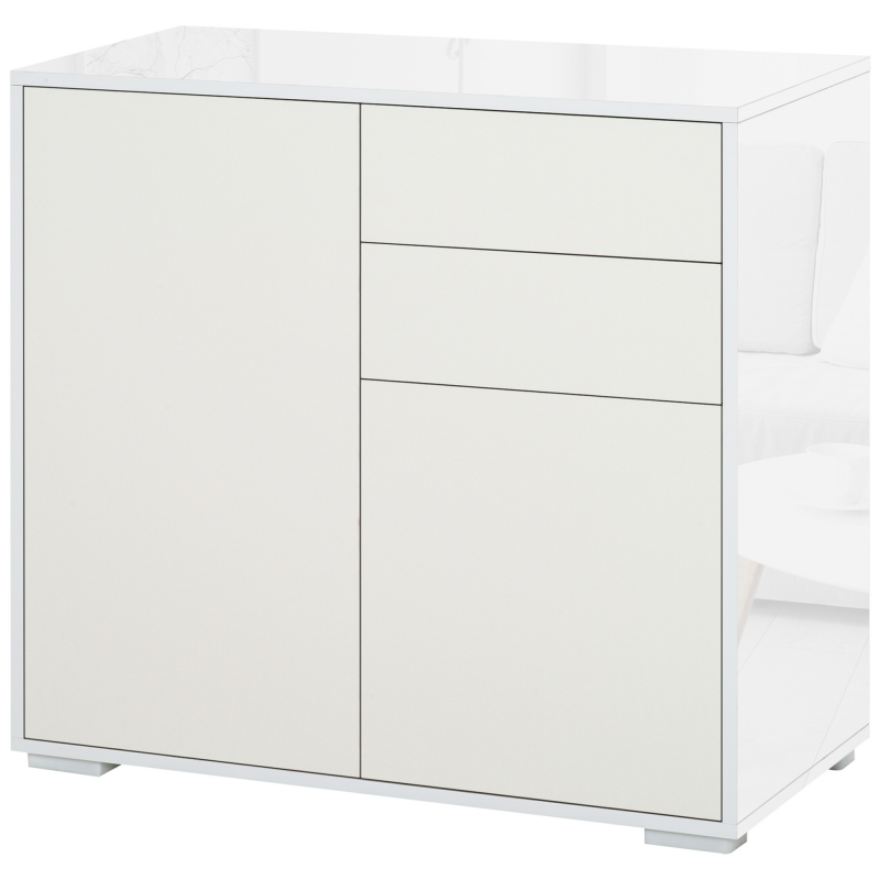 HOMCOM Standschrank Aufbewahrungsschrank Mehrzweckschrank Aktenschrank Kommode 2 Schublade 2 Türen E1 Spanplatte Weiß 79 x 36 x 74 cm Aosom – Bild 1 von 2