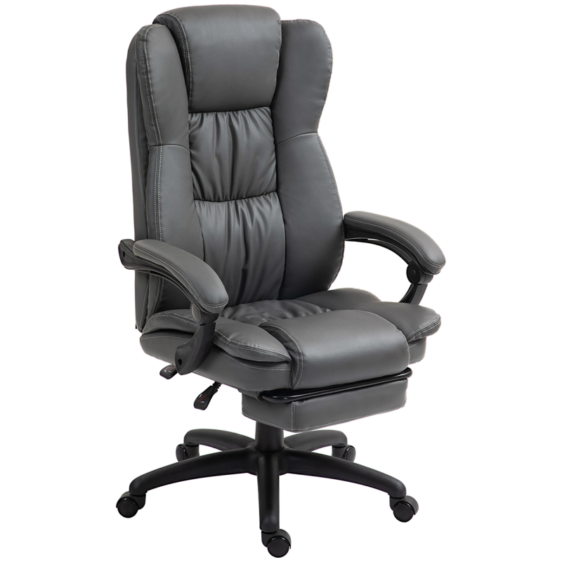 Vinsetto Bürostuhl Chefsessel Drehstuhl Anhebbar mit Fußstütze Kopfstütze Ergonomischer Stuhl Vibration Schreibtischstuhl mit Liegefunktion Massagefunktion Kunstleder Dunkelgrau 68,5x68,5x113-121cm Aosom – Bild 1 von 2