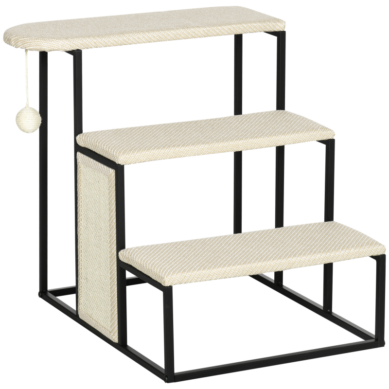PawHut Haustiertreppe 3-stufige Katzentreppe Hundetreppe mit Kratzbrett und Spielball aus Stahl und Sisal 51x54x53cm für Katzen und Hunde Aosom.de – Bild 1 von 2
