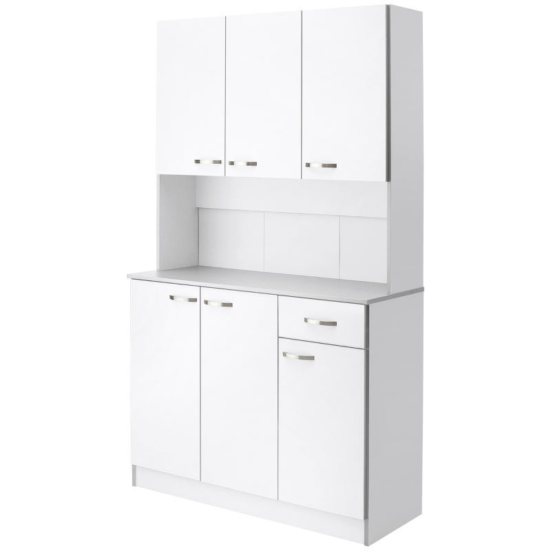 HOMCOM Küchenschrank, Hochschrank mit Schubladen, verstellbaren Einlegeböden, Küchenbuffet mit Mikrowellenregal für Wohnzimmer, Esszimmer, 101 x 39 x 180 cm, Weiß Aosom – Bild 1 von 2